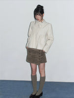 Pleated Curved-Hem Leather Jacket