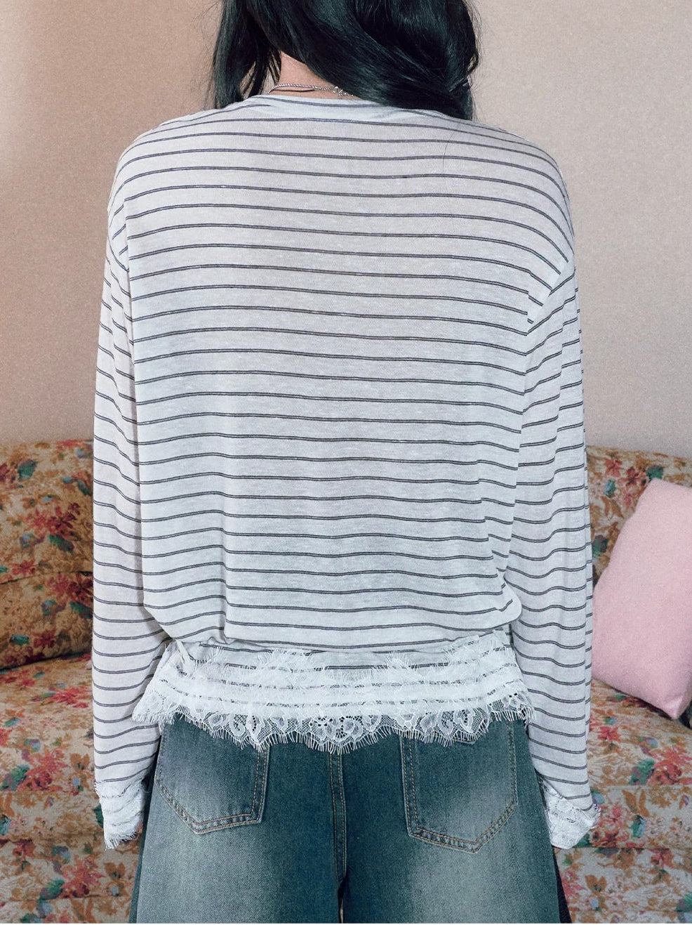 Striped Lace Trim Tee
