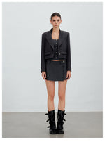 Gray Cropped Suit Set