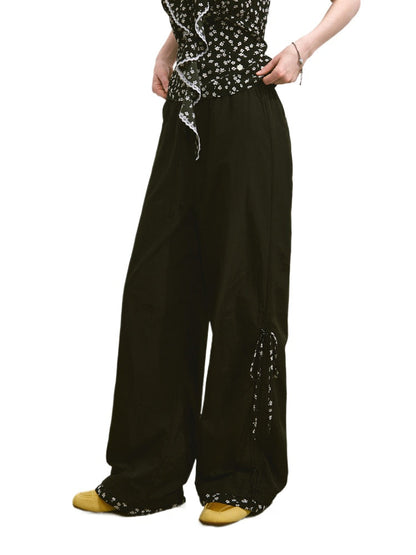 Floral-Patchwork Lightweight Checkered Utility Pants