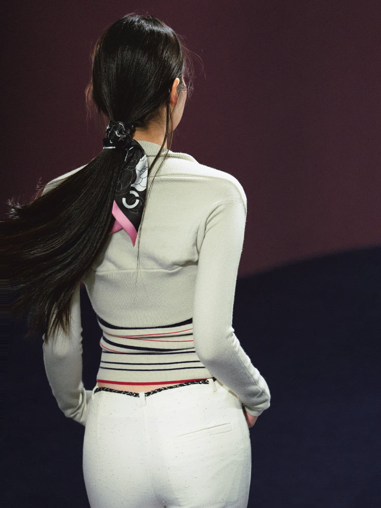 Striped Contrast Hand-Sewn Button Tube Top &amp; Shrug Set