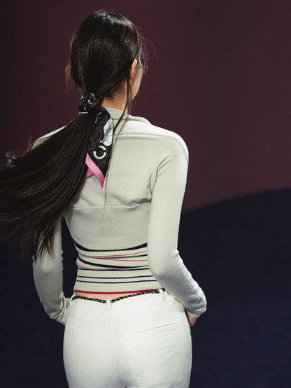 Striped Contrast Hand-Sewn Button Tube Top &amp; Shrug Set