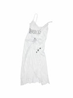 Satin Letter Print Spliced Lace Slip Midi Dress