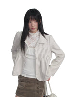 Pleated Curved-Hem Leather Jacket