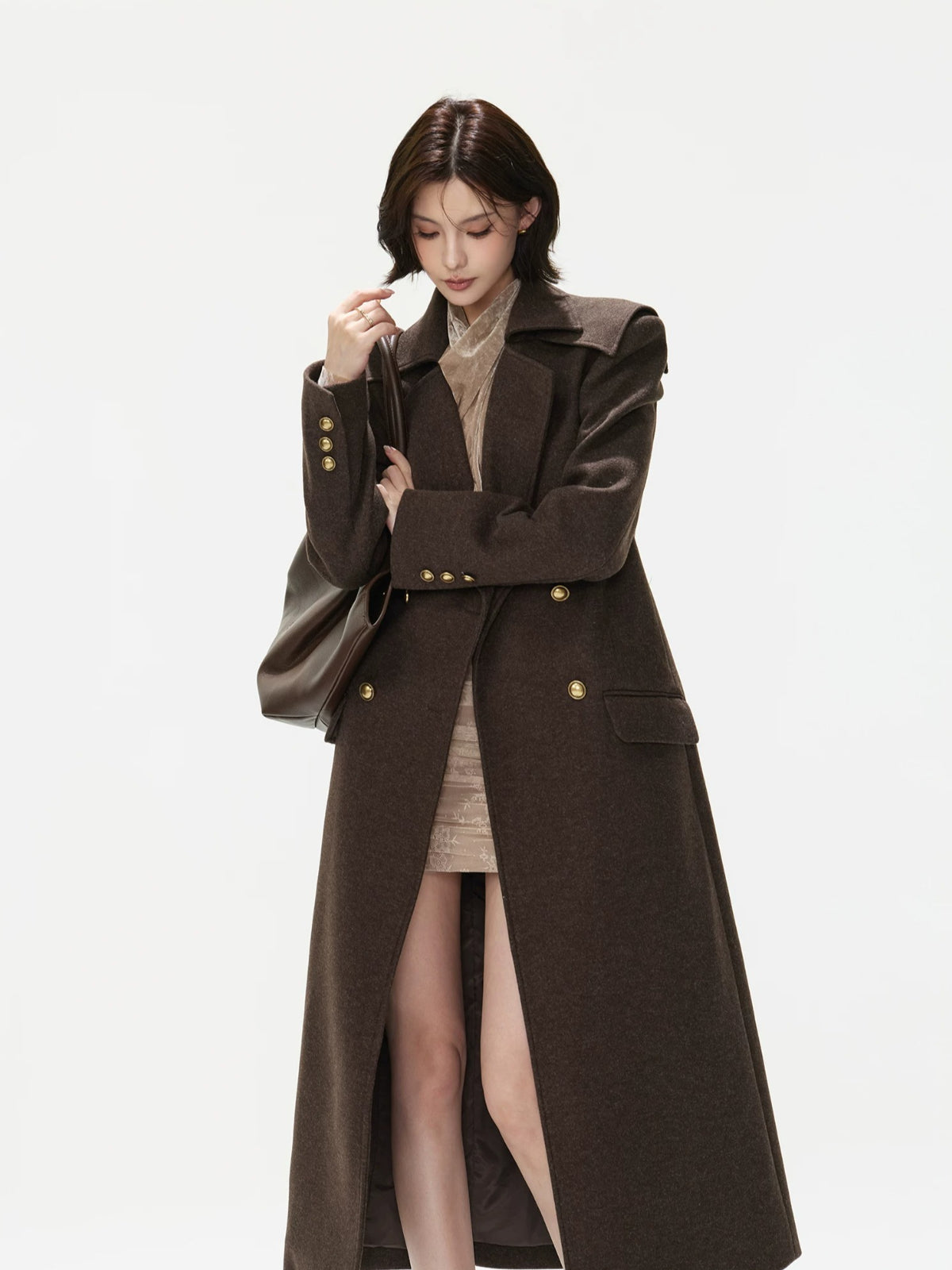 Double-Breasted Lapel Wool Long Coat