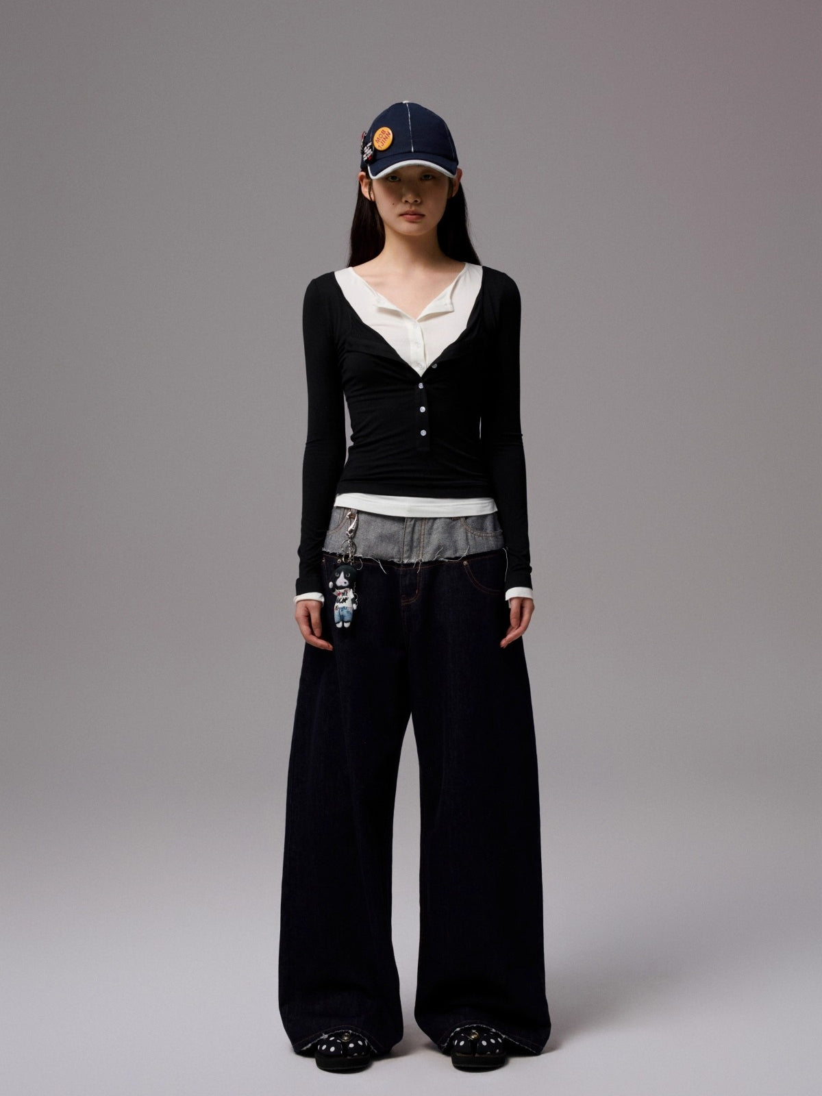 Contrast Layered Henley Blouse