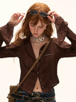 Striped Multi-Button Knit Cardigan