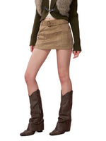 Studded Belt Faux Suede A-Line Skirt