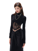 Lace-Trim Corset Long-Sleeve Top