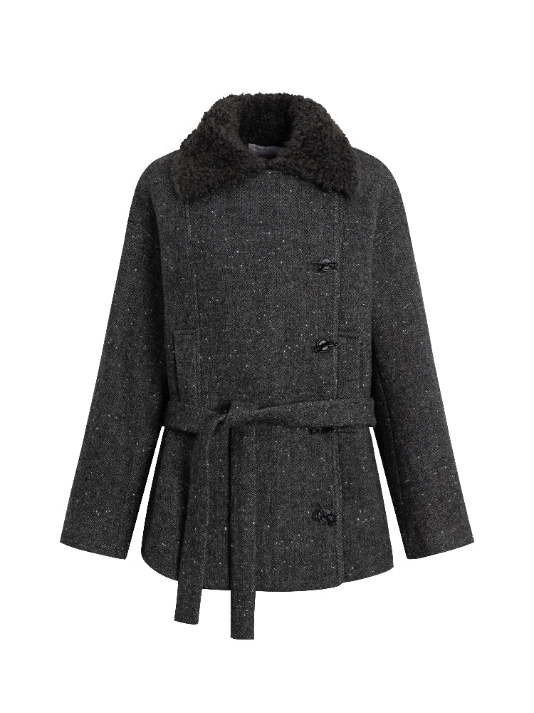 Fleece-Trim Wool Coat