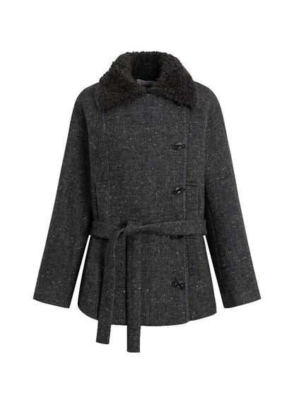 Fleece-Trim Wool Coat