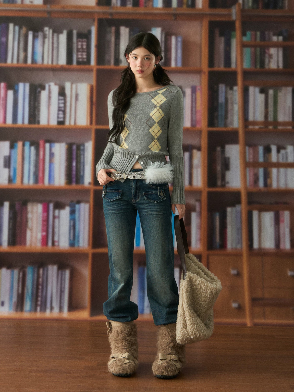 Diamond Pattern Cropped Knit Top