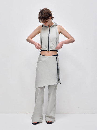 Color-block Hooded Zipper Vest &amp; Pant Set