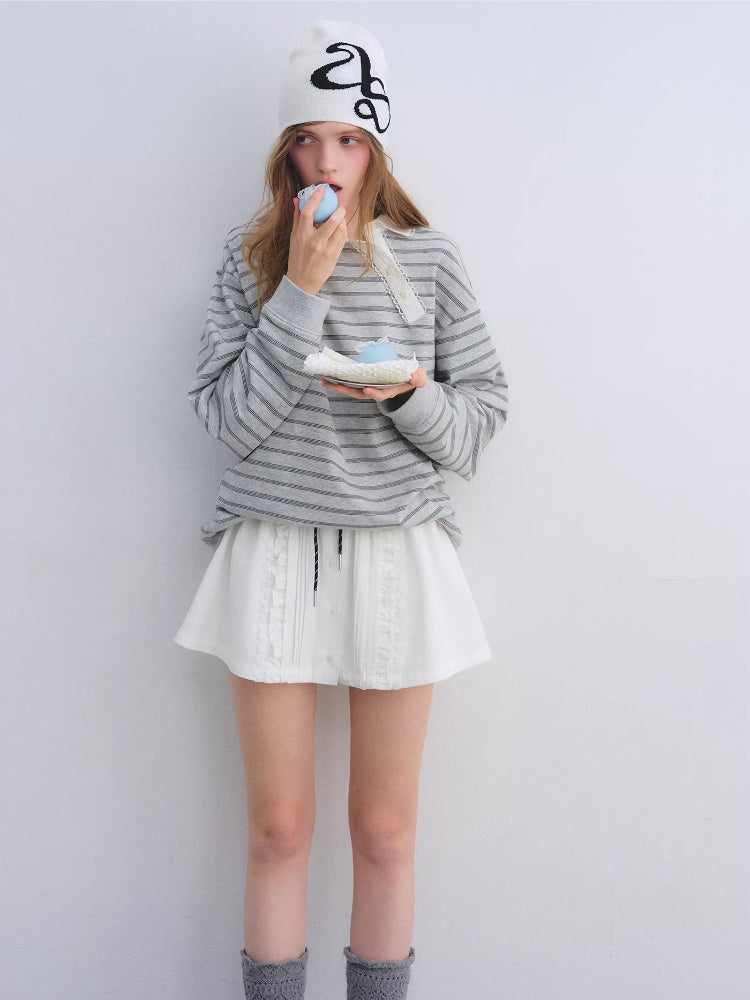 Lace Collar Stripe Sweatshirt