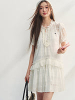 Checkered Hollow-Out Ruffled Dress Set