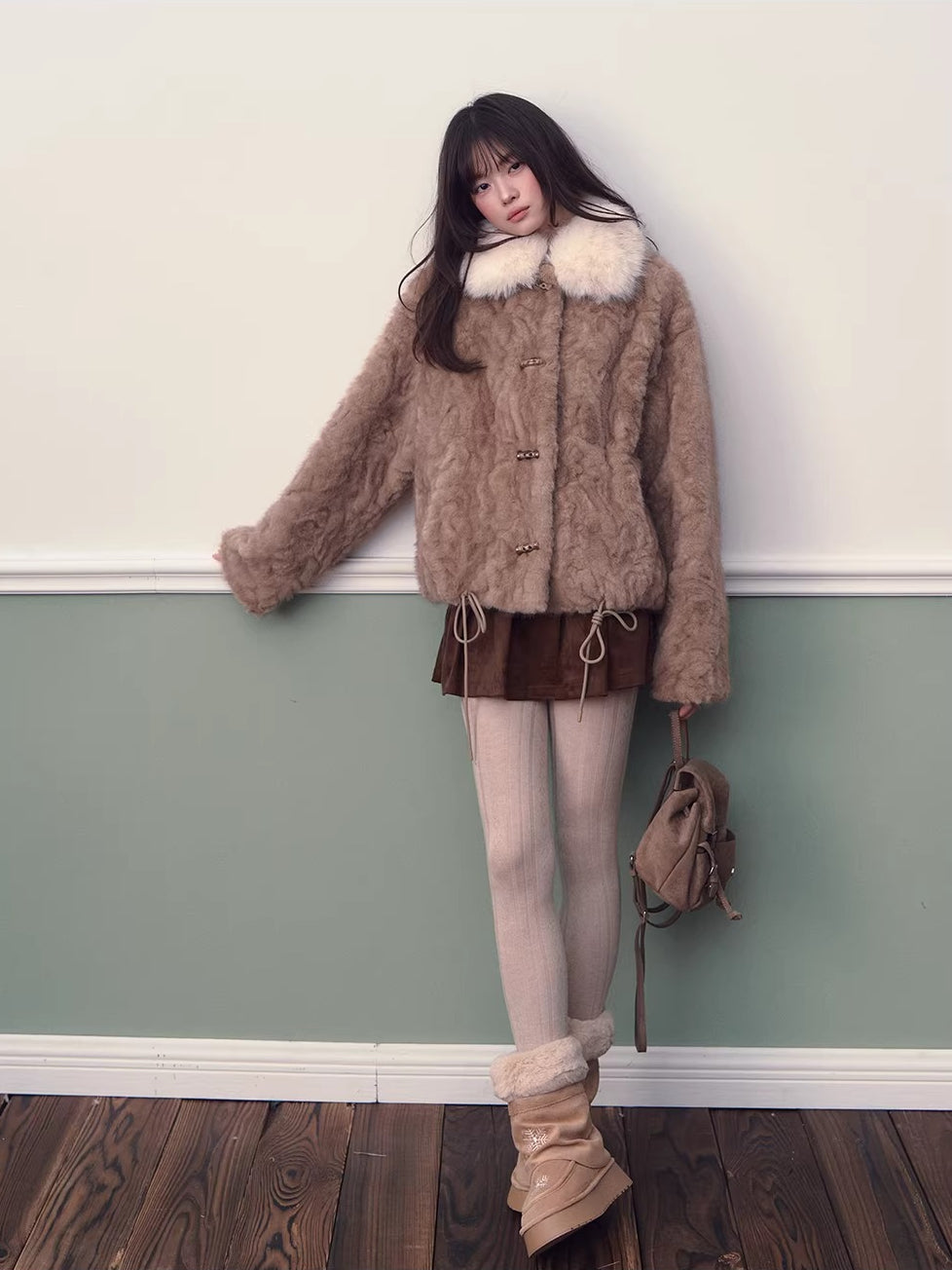 Color-block Faux Fur Coat