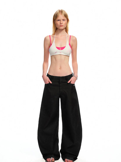 Low-Rise Slim-Fit Loose Wide-Leg Pants