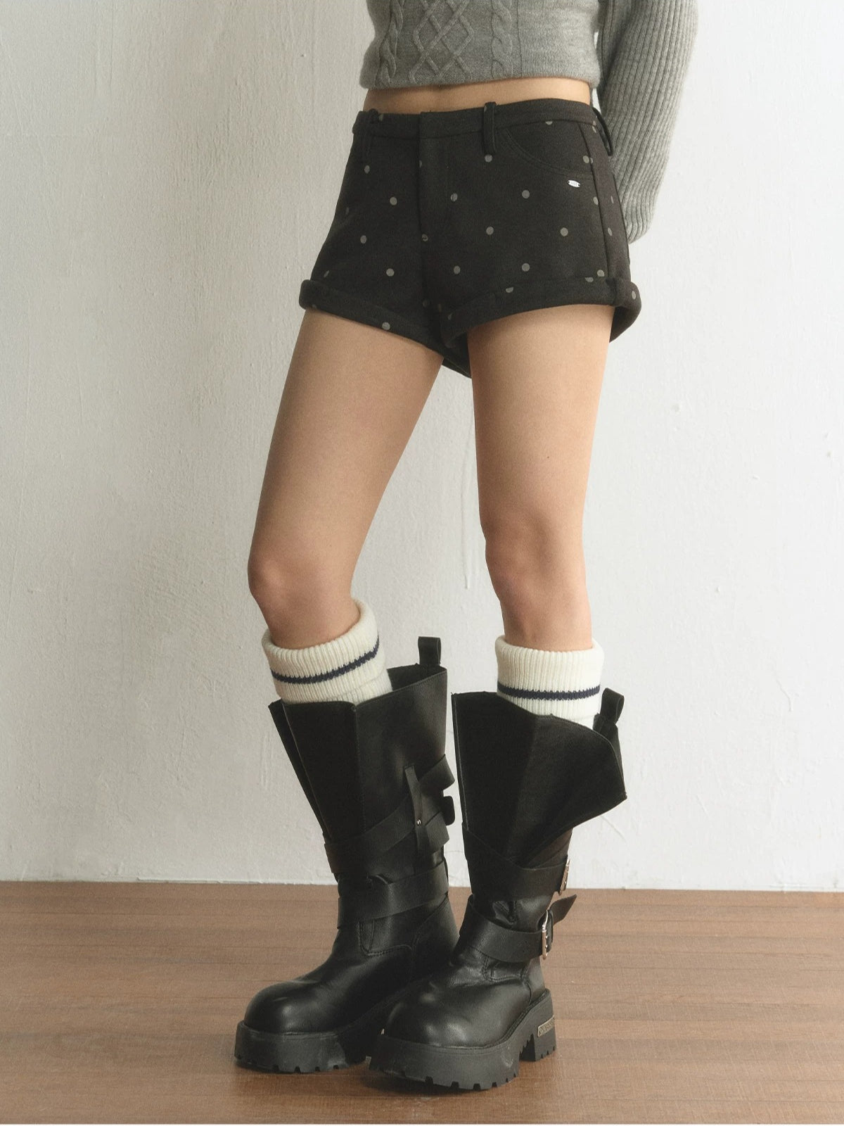 Polka Dot Cuffed A-Line Shorts