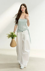 White High Waist Wide Leg Pants