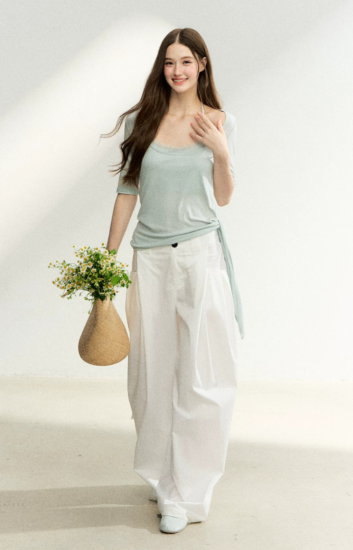 White High Waist Wide Leg Pants