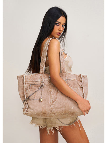 Compass Badge Patina Leather Flip Bag Medium Caramel Patina