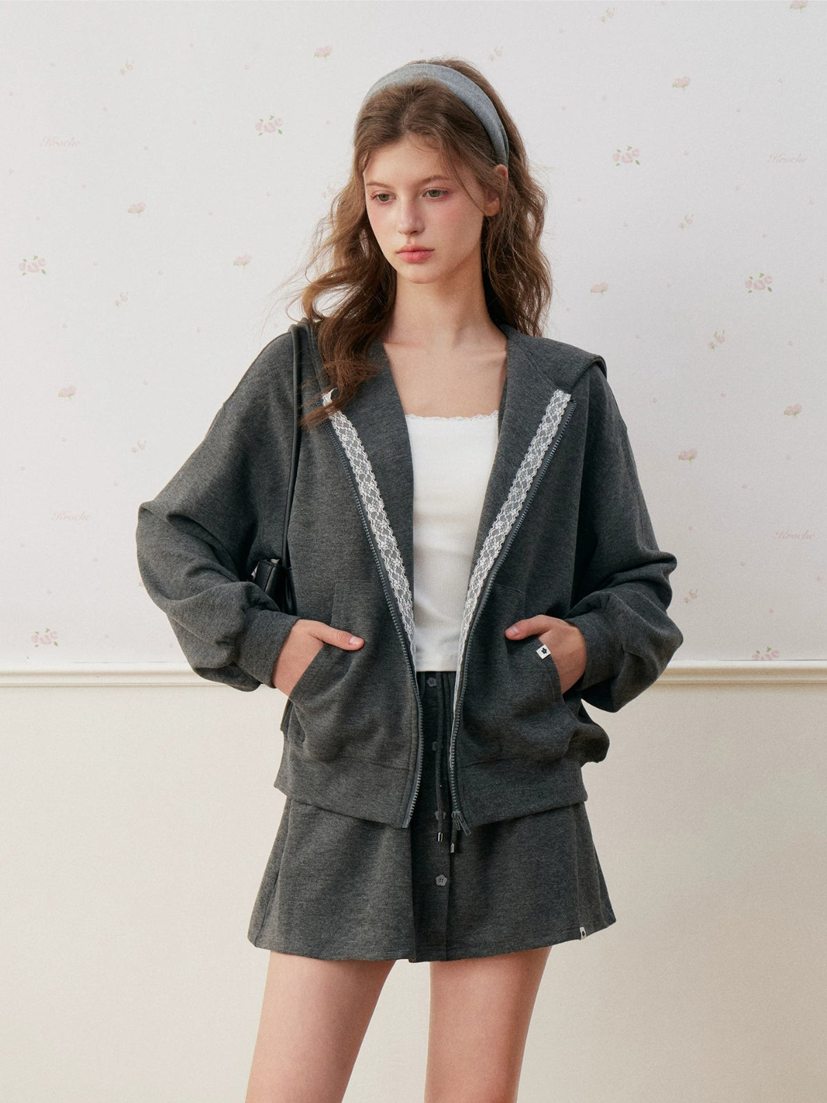 Lace Trim Hoodie &amp; Skirt Set