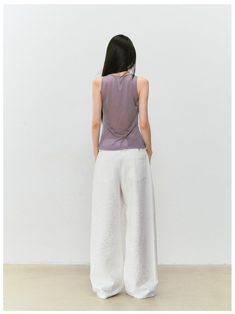 Fake Two-piece Spliced Lace Swing-neck Tank Top