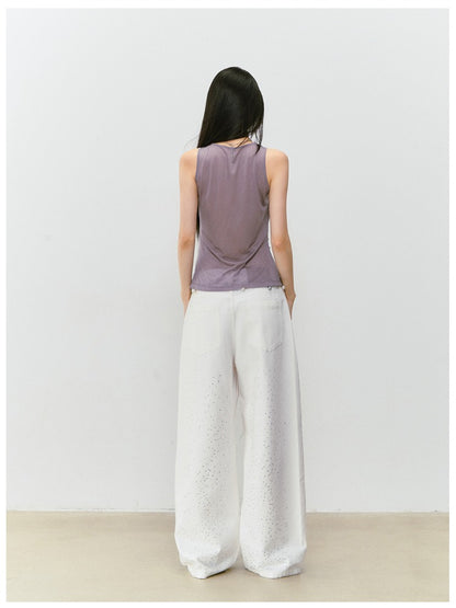 Fake Two-piece Spliced Lace Swing-neck Tank Top