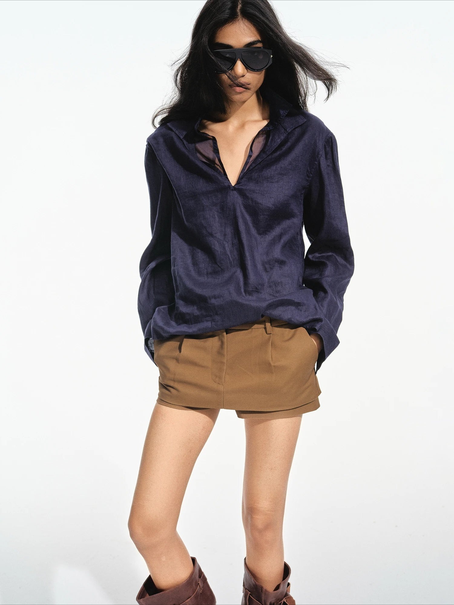 Pleated Low Rise Shorts