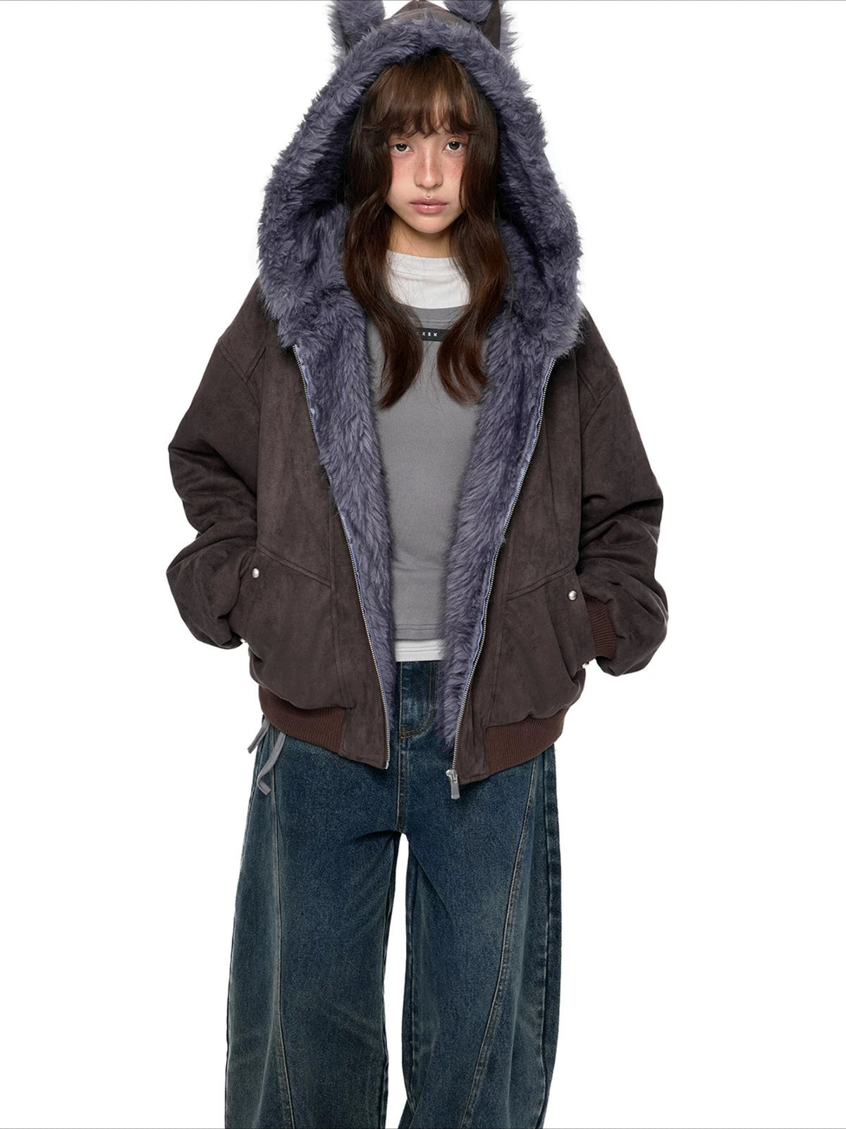 Faux Suede Cat Ear Jacket