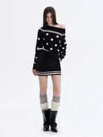 Color-block Striped Polka Dot Knit Dress