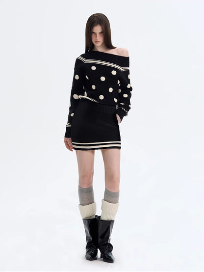 Color-block Striped Polka Dot Knit Dress