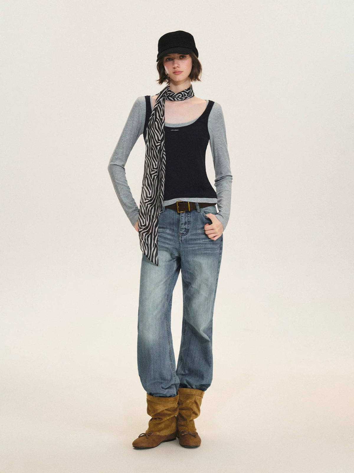 Contrast Layered Lyocell Scoopneck Top