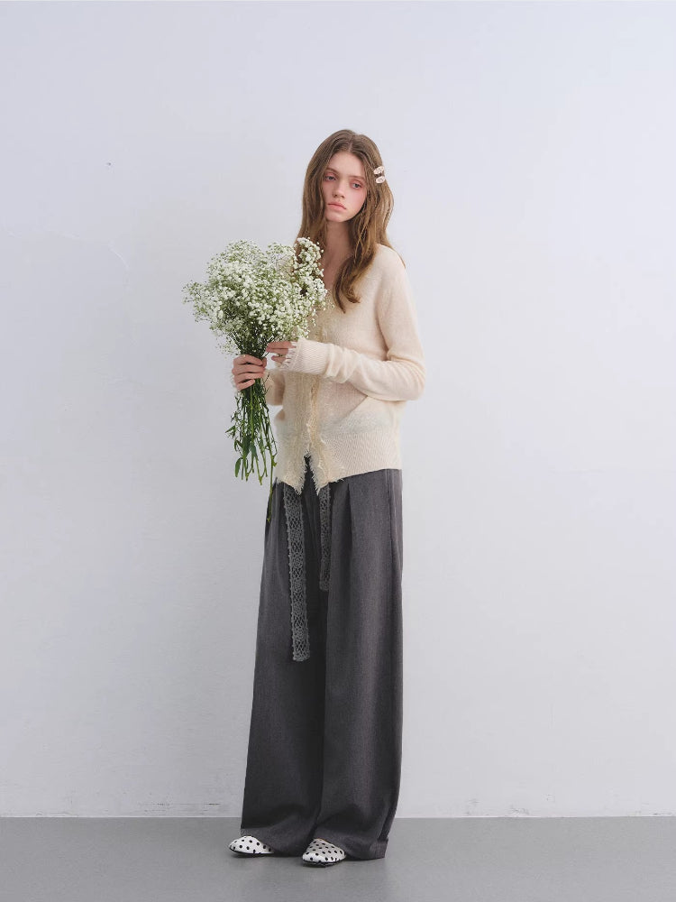Lace V-Neck Wool Cardigan