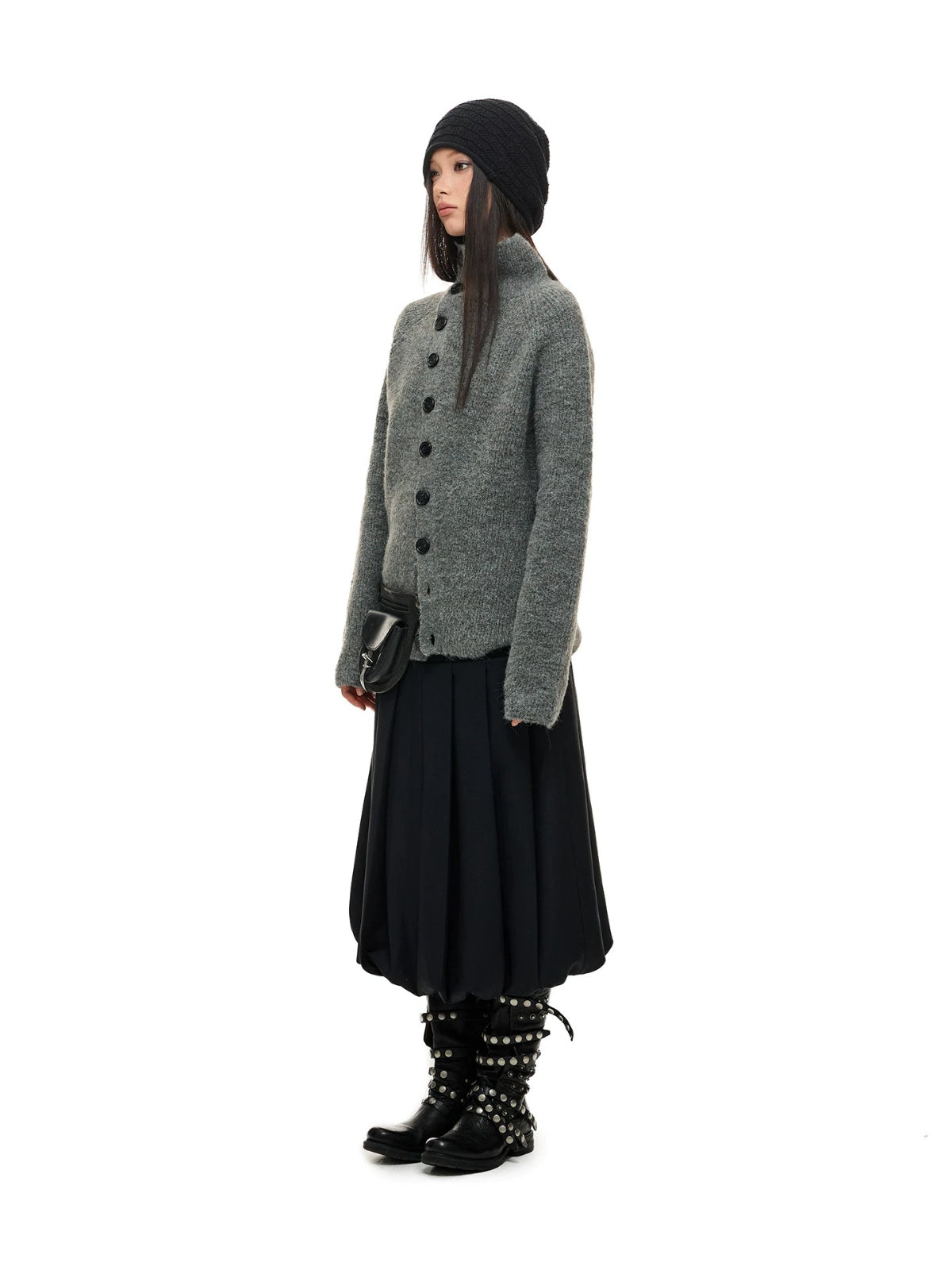 Vintage Stand Collar Knit Cardigan