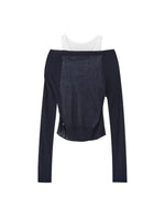 Fake Two-Piece Color-Block Draped Collar Knit Top