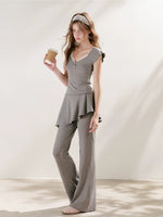 Lace U-Neck Fitted T-Shirt & Pants Set