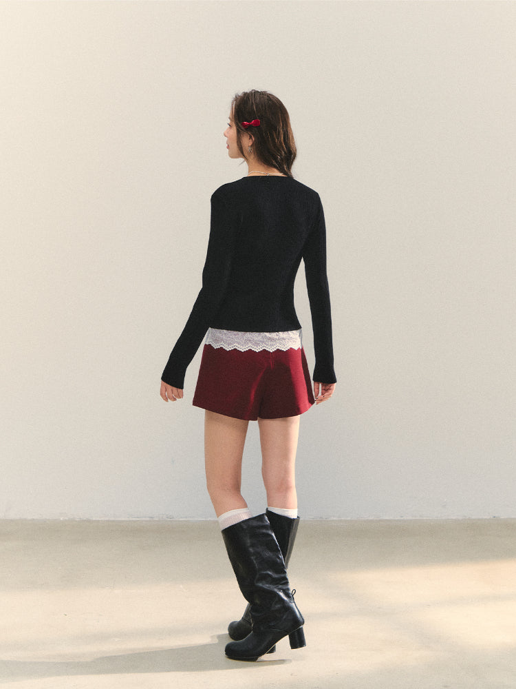 Lace Tie Fake Two-Piece Knitted Cardigan