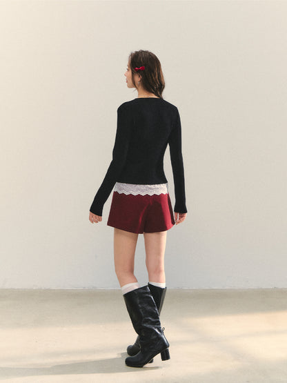 Lace Tie Fake Two-Piece Knitted Cardigan