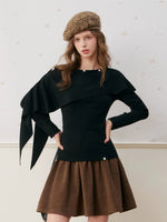 Wool Blend Cape Shoulder Knit Top