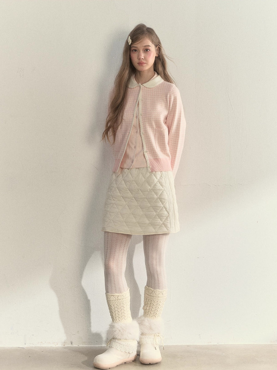 Pink Plaid Knit Doll Collar Sweater