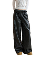 Double Waist Faux Leather Pants