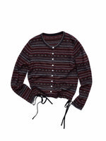 Fair Isle Pony Jacquard Drawstring Knit Cardigan