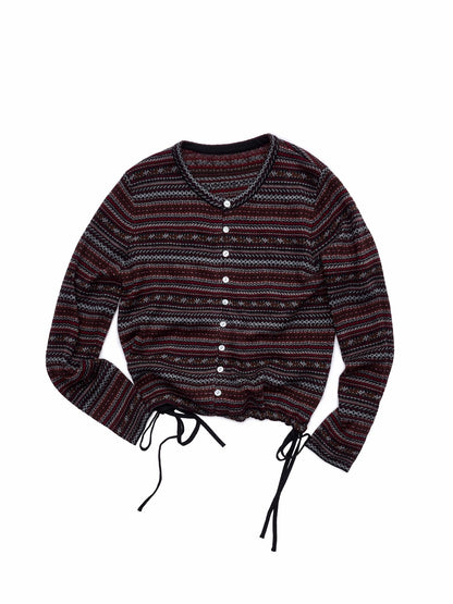 Fair Isle Pony Jacquard Drawstring Knit Cardigan