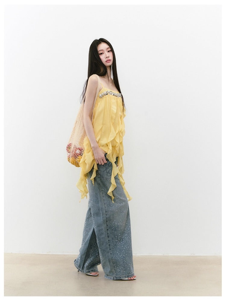 Beaded Flowing A-line Acetate Dress