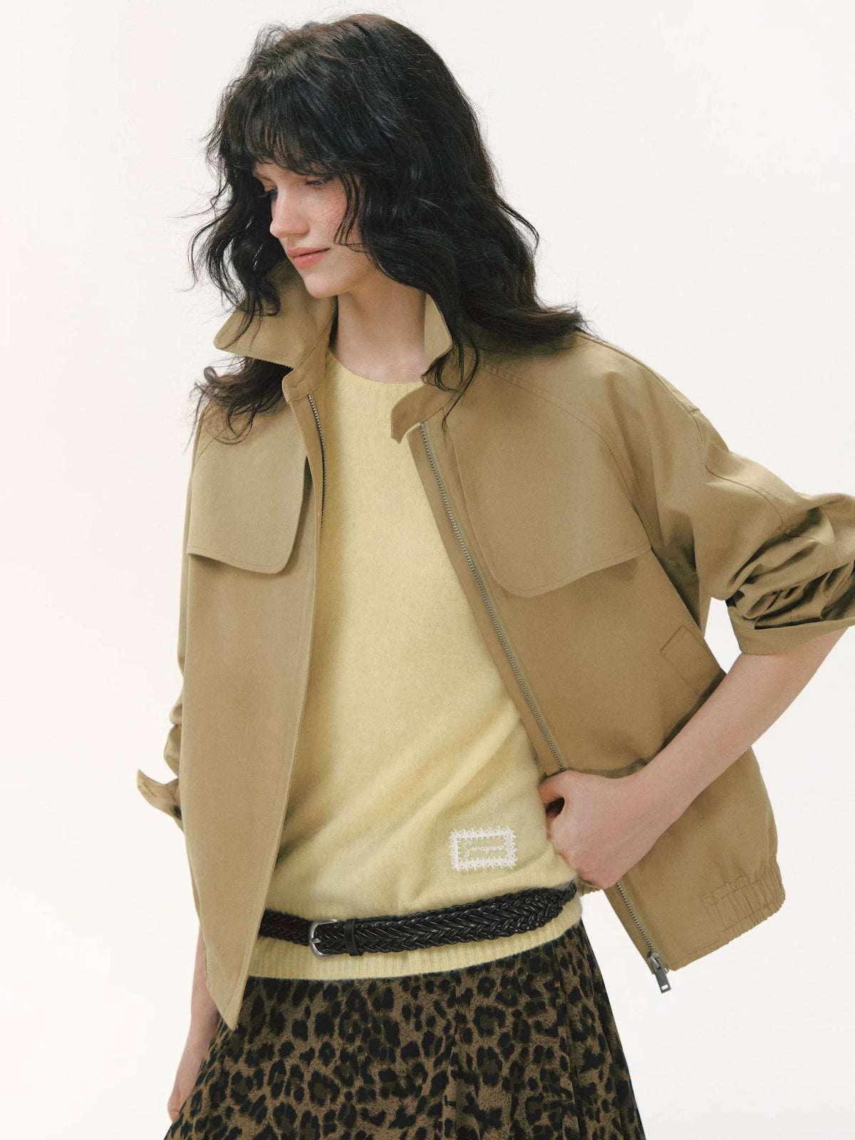 Pleated Collar Cropped Jacket
