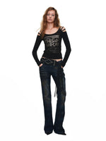 Cat Foil Print Cutout Top