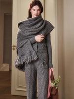 Velvet Bunny Wool Cloud Off-Shoulder Knit Cardigan & Pants Set