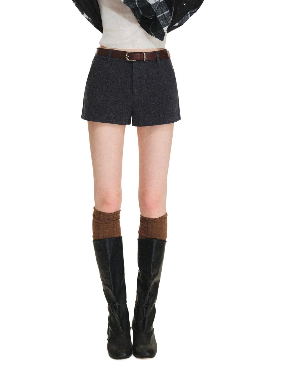 Belted Wool Blend Tailored Shorts
