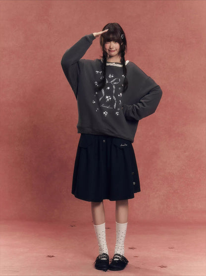 Floral Lace Trim Crewneck Sweatshirt